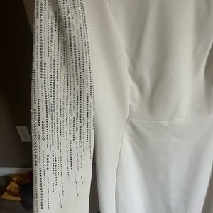 White Calvin Klein Shift Dress with Rhinestone Sleeves - Size 4